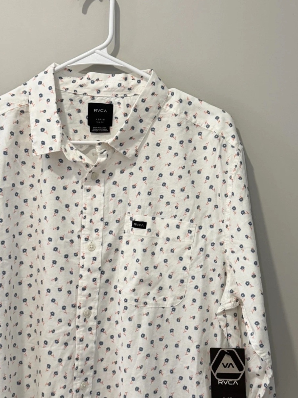 MENS NWT RVCA PRELUDE FLORAL LS SLIM FIT BUTTON DOWN SHIRT XXL WHITE/MULTI